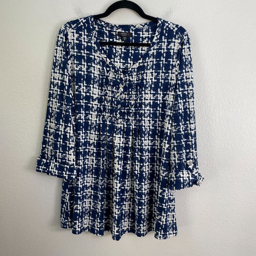 Cocomo Woman‎ Plus 2X Blue Abstract Button Front Tunic Top Blouse 3/4 Sleeve - Picture 6 of 11